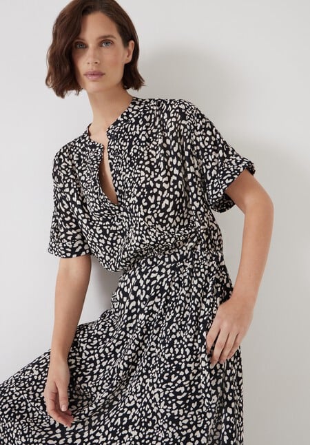 Printed Short Sleeve Midi Shirt Dress