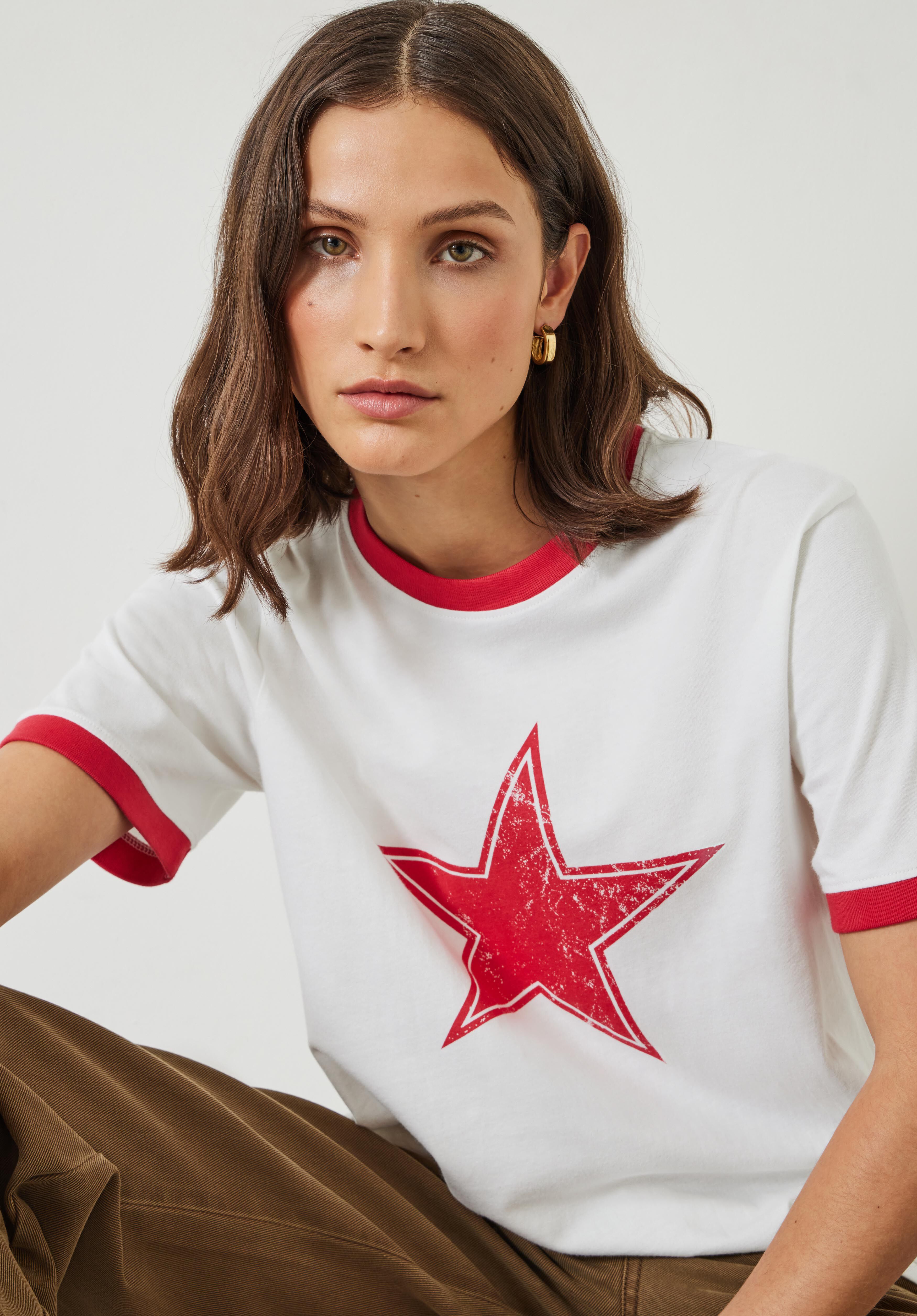 Shaan Star Ringer T Shirt White Red hush