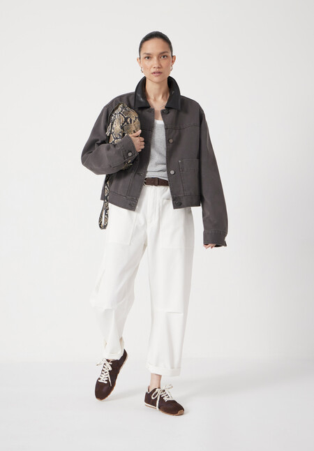 Leather Collar Cropped Jacket