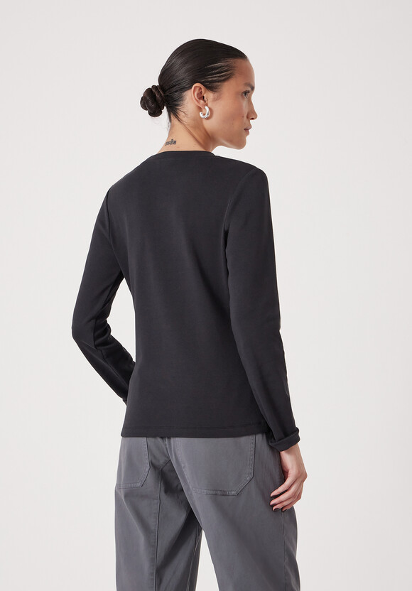 Button Ribbed Long Sleeve Top