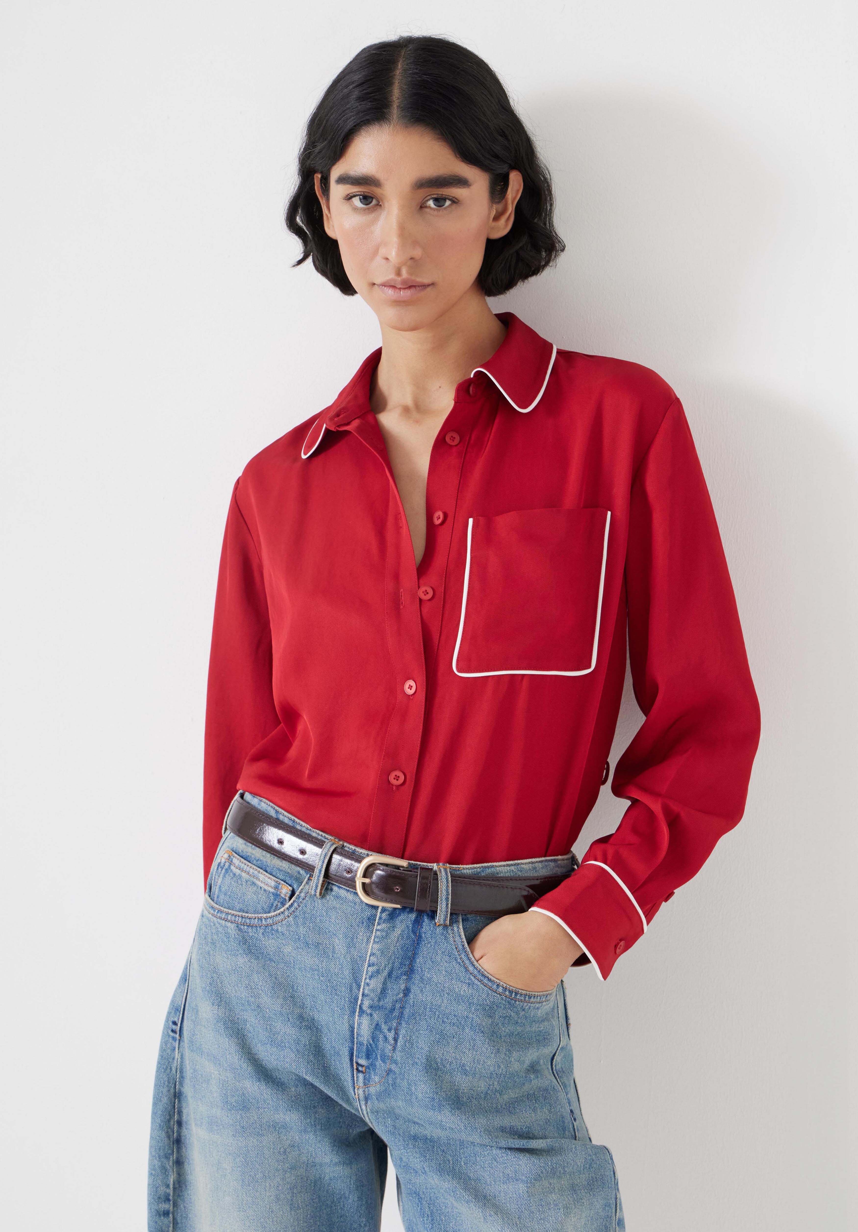 【大注目】 Kinsey Long hush | Red | Shirt Detailed Piping Sleeve トップス