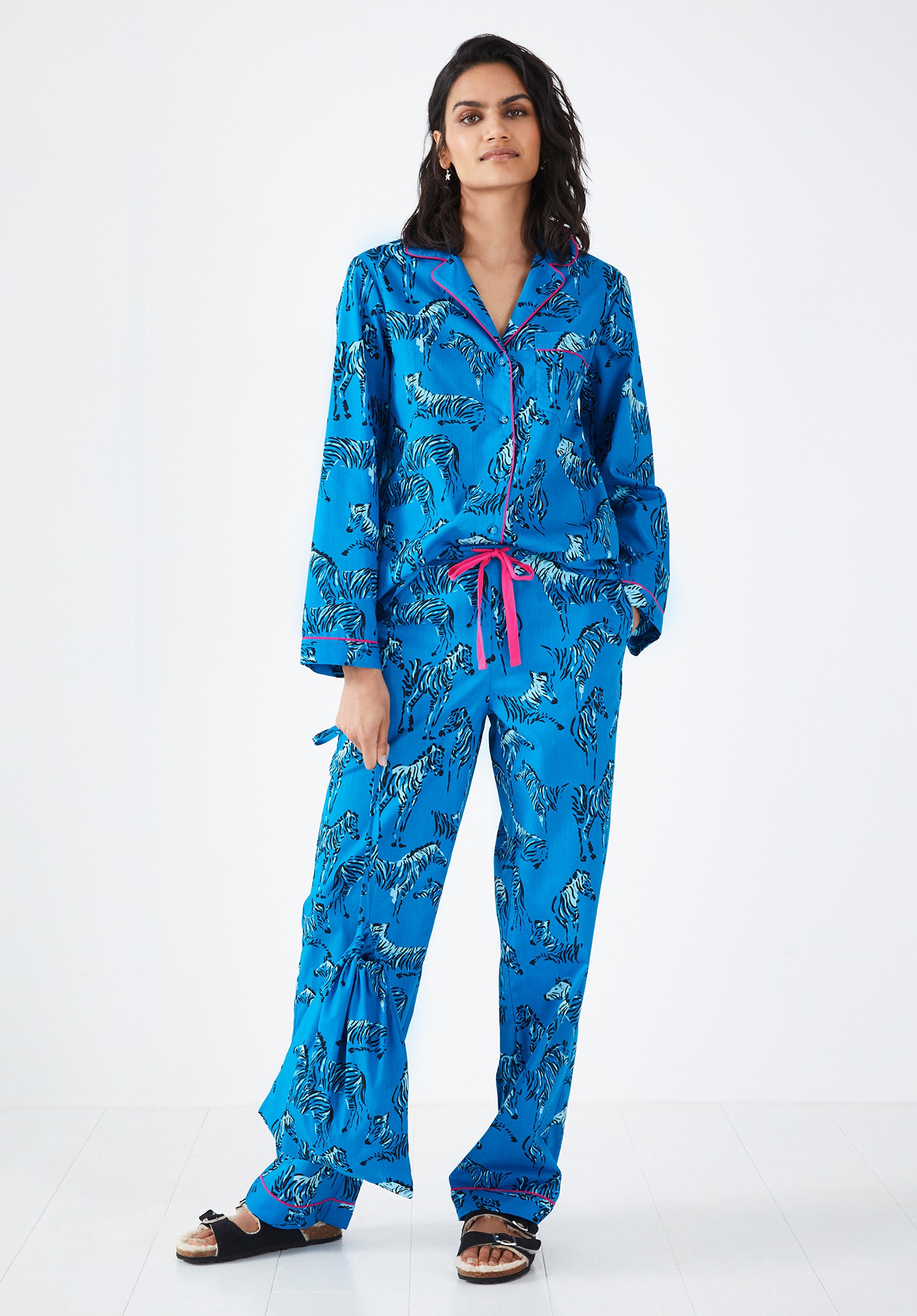 Hush Isla Printed Cotton Pyjama Set Blue/Black