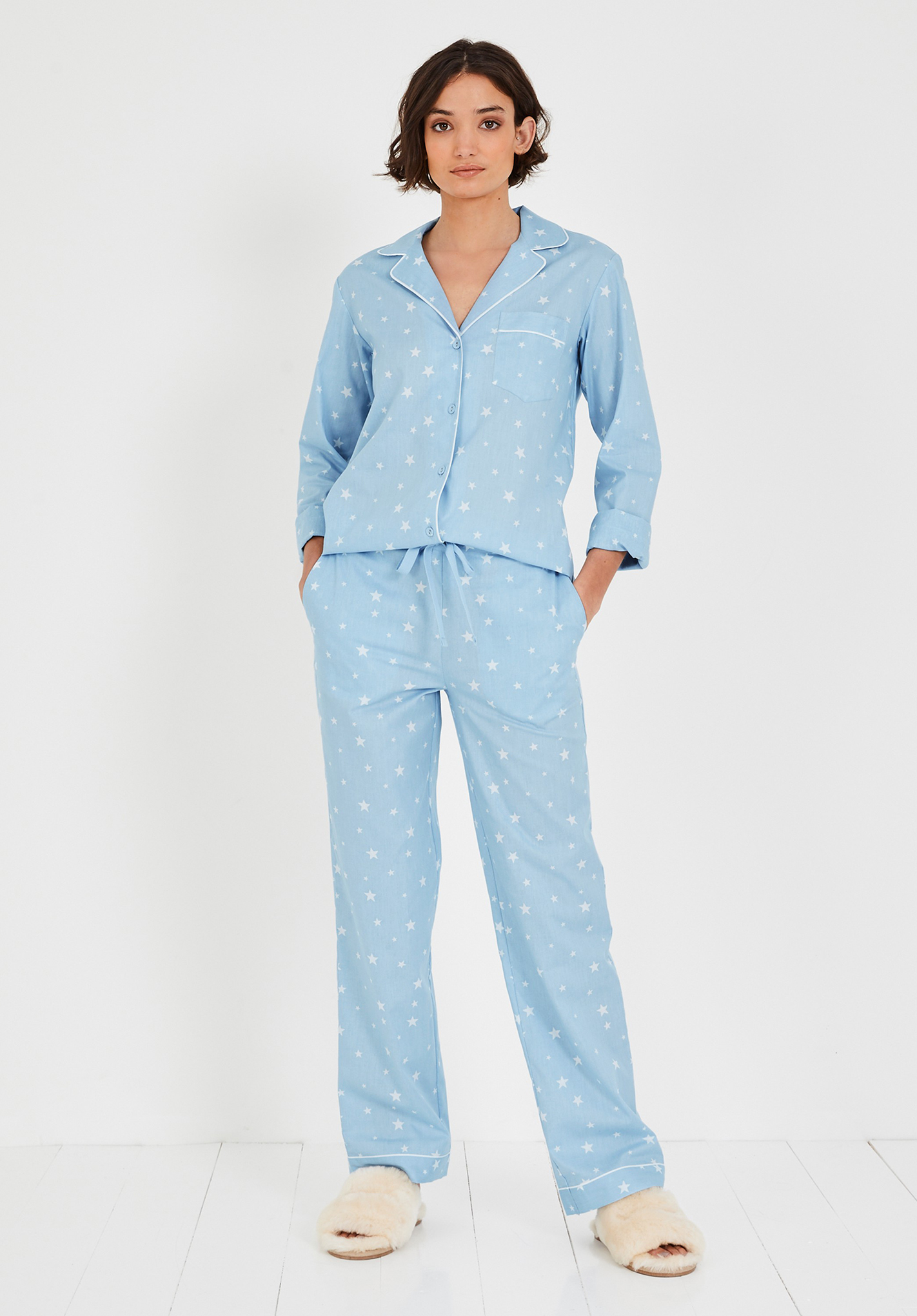 Hush scatter-star-blue-white Isla Printed Cotton Pyjamas Star Blue/White