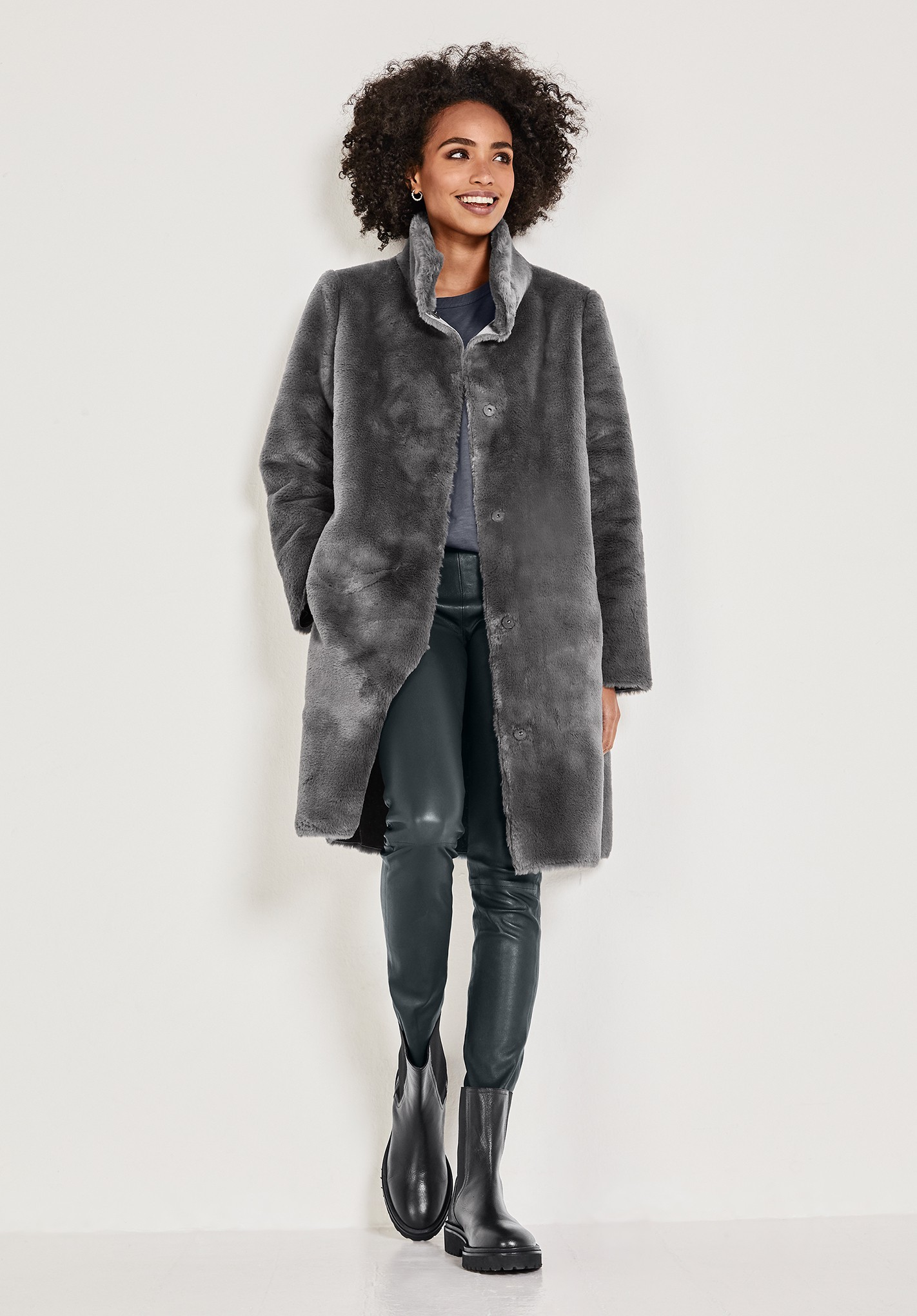 Hush ella faux fur coat charcoal Clearance