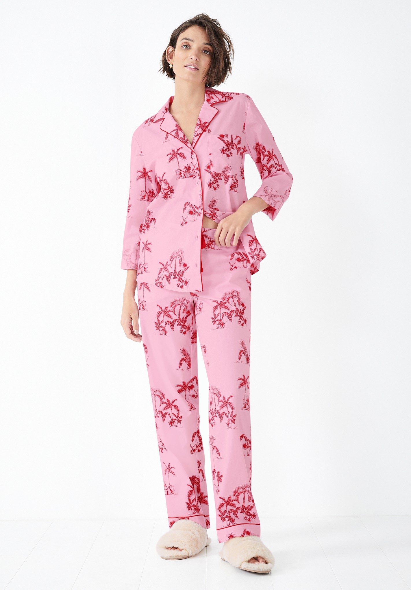 Hush leopard-palm-pink Isla Printed Cotton Pyjamas Pink