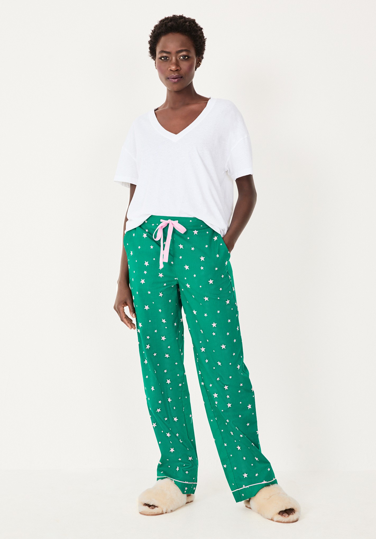hush green-pink-star Isla Cotton Pyjama Trousers Green