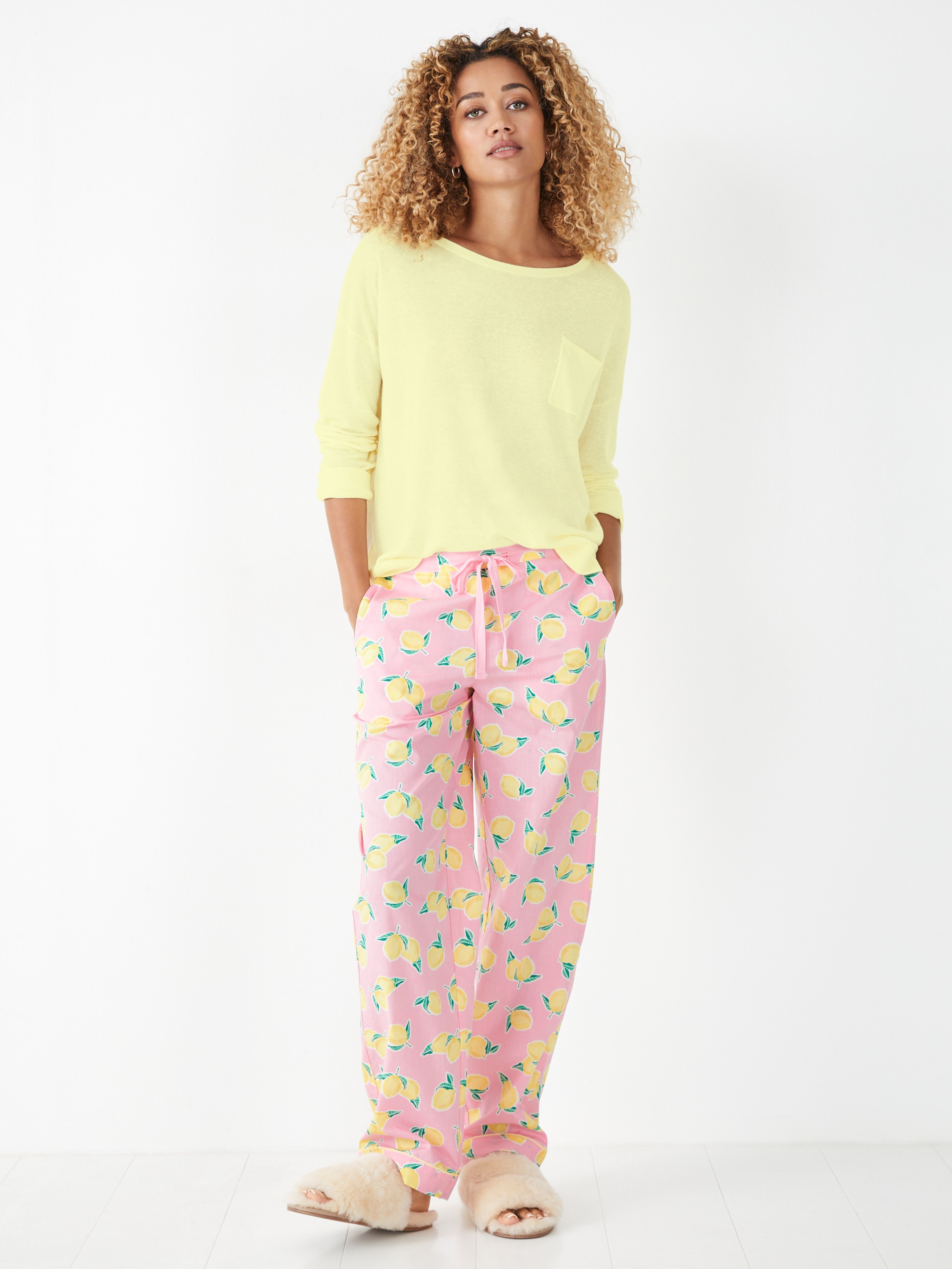 Hush lemons-pink-yellow Isla Printed Cotton PJ Trousers Pink/Yellow